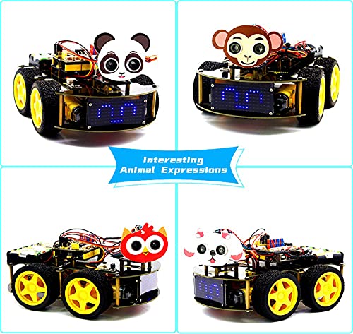 KEYESTUDIO Kit de Coche Robot Inteligente Compatible con Arduino IDE con Módulo de Seguimiento de Línea, Sensor Ultrasónico, Módulo IR, Kit Robótico Educativo STEM2 para entusiastas de la programación