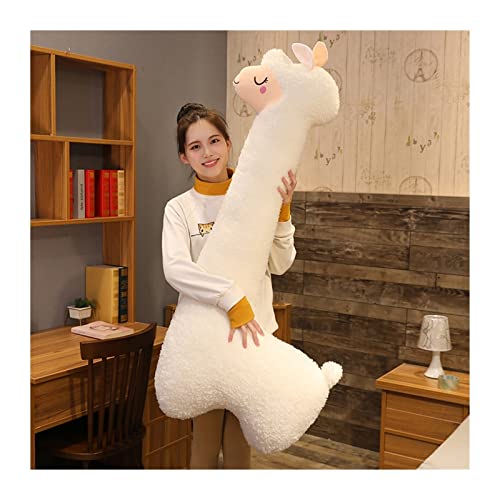 KeYou 75-130cm Fluffy Alpaca Peluche Abrazo Almohada Largo Cuello Alpaca Plush Sofá Cojín Almohada Alpaca Almohada Peluche Juguete Lindo Buddy Alpaca Peluche Largo Cuello (Color : White, Size : 75cm)