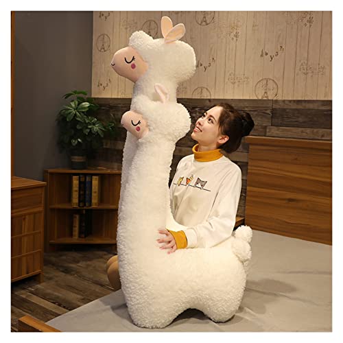 KeYou 75-130cm Fluffy Alpaca Peluche Abrazo Almohada Largo Cuello Alpaca Plush Sofá Cojín Almohada Alpaca Almohada Peluche Juguete Lindo Buddy Alpaca Peluche Largo Cuello (Color : White, Size : 75cm)