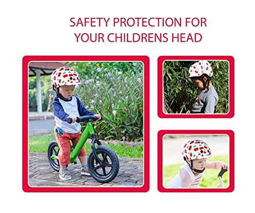 KIDDIMOTO Casco Bicicleta Completamente Ajustabl - Bici Casco para Infantil y Niños para Patinete, Ciclismo, Scooter, Bicicleta de Equilibrio y Monopatin - Cereza - S (48-53cm)