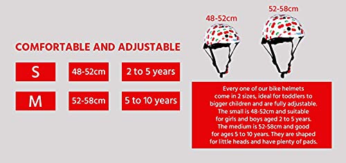 KIDDIMOTO Casco Bicicleta Completamente Ajustabl - Bici Casco para Infantil y Niños para Patinete, Ciclismo, Scooter, Bicicleta de Equilibrio y Monopatin - Cereza - S (48-53cm)