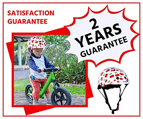 KIDDIMOTO Casco Bicicleta Completamente Ajustabl - Bici Casco para Infantil y Niños para Patinete, Ciclismo, Scooter, Bicicleta de Equilibrio y Monopatin - Cereza - S (48-53cm)