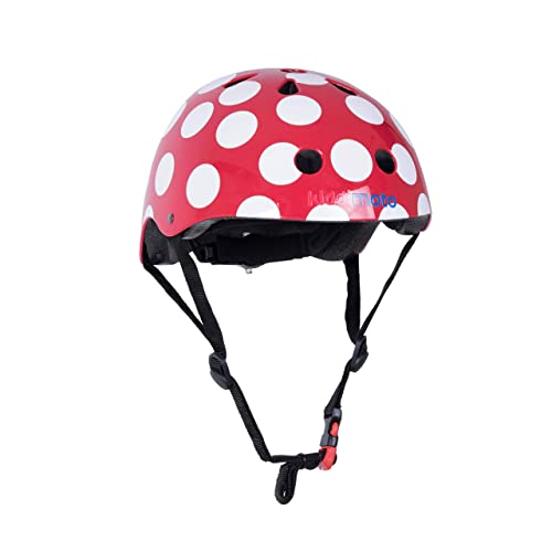 KIDDIMOTO Casco Bicicleta Completamente Ajustabl - Bici Casco para Infantil y Niños para Patinete, Ciclismo, Scooter, Bicicleta de Equilibrio y Monopatin - Puntos Rojos - S (48-53cm)