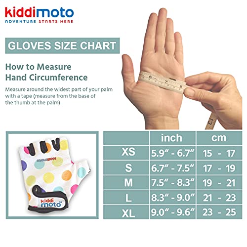 Kiddimoto Guantes de Ciclismo sin Dedos para Infantil (niñas y niños) - Bicicleta, MTB, BMX, Carretera, Montaña - Puntos de Pastel - Talla: M (5-8 años)