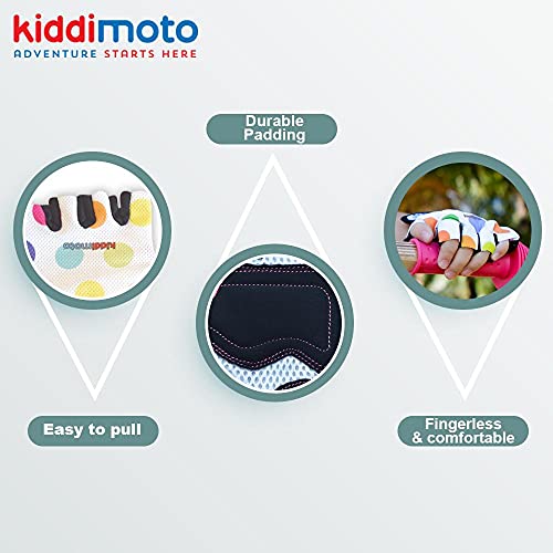 Kiddimoto Guantes de Ciclismo sin Dedos para Infantil (niñas y niños) - Bicicleta, MTB, BMX, Carretera, Montaña - Puntos de Pastel - Talla: M (5-8 años)