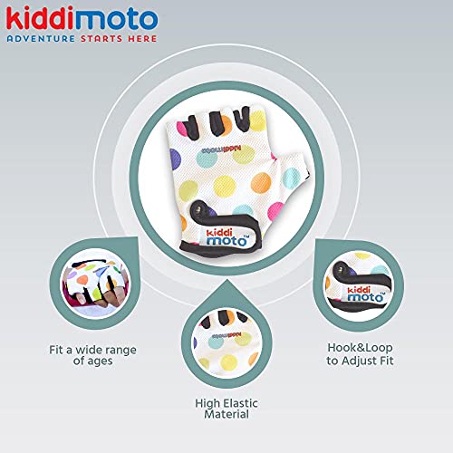 Kiddimoto Guantes de Ciclismo sin Dedos para Infantil (niñas y niños) - Bicicleta, MTB, BMX, Carretera, Montaña - Puntos de Pastel - Talla: M (5-8 años)