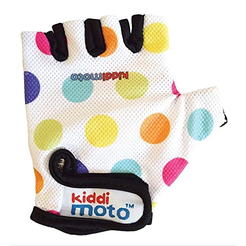 Kiddimoto Guantes de Ciclismo sin Dedos para Infantil (niñas y niños) - Bicicleta, MTB, BMX, Carretera, Montaña - Puntos de Pastel - Talla: M (5-8 años)