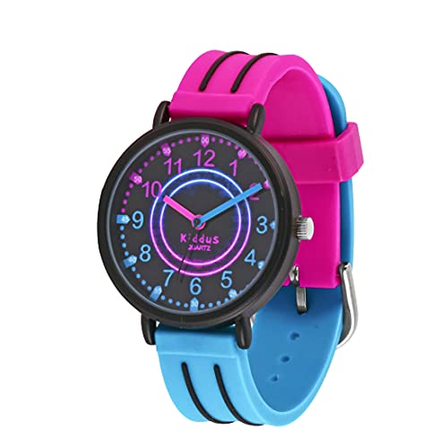 KIDDUS Reloj Educativo para niño, Chica, Chico. De Pulsera, analógico. Time Teacher fácil de Leer para Aprender la Hora. Ejercicios incluídos. Turquesa y Rosa