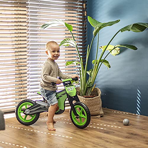 KiddyMoon Bicicleta De Equilibrio Madera Sin Pedales para Niños BK-001 Motocicleta, Negro-Verde