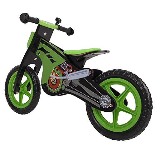 KiddyMoon Bicicleta De Equilibrio Madera Sin Pedales para Niños BK-001 Motocicleta, Negro-Verde