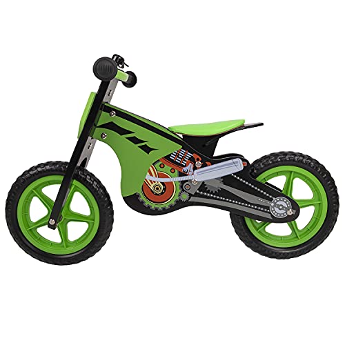 KiddyMoon Bicicleta De Equilibrio Madera Sin Pedales para Niños BK-001 Motocicleta, Negro-Verde