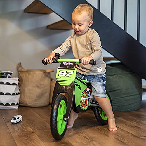 KiddyMoon Bicicleta De Equilibrio Madera Sin Pedales para Niños BK-001 Motocicleta, Negro-Verde