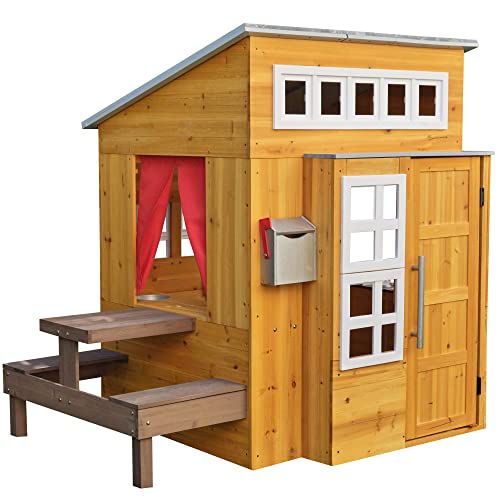 KidKraft- Casa de jardín moderna de madera para niños, incluye cocina de juego y accesorios, Color Natural (182)