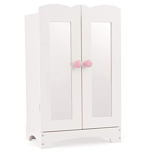 KidKraft Lil' Doll Armoire Armario de Madera Blanca con Perchas, Accesorio para Muebles de Dormitorio para muñecas de 45 cm (60132) + Lil' Doll Bunk Bed Litera de Madera con Ropa de Cama Rosa