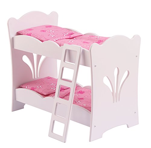 KidKraft Lil' Doll Armoire Armario de Madera Blanca con Perchas, Accesorio para Muebles de Dormitorio para muñecas de 45 cm (60132) + Lil' Doll Bunk Bed Litera de Madera con Ropa de Cama Rosa