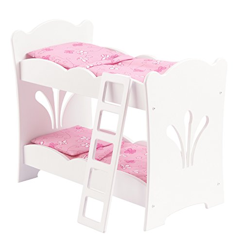 KidKraft Lil' Doll Armoire Armario de Madera Blanca con Perchas, Accesorio para Muebles de Dormitorio para muñecas de 45 cm (60132) + Lil' Doll Bunk Bed Litera de Madera con Ropa de Cama Rosa