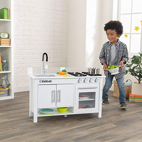 KidKraft- Little Cook's Work Station Cocina de juguete para niños con pequeña tabla de cortar incluida, Color Blanco (53407)