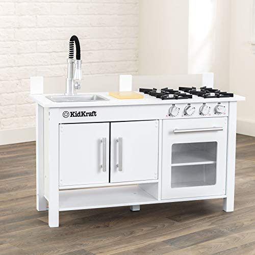 KidKraft- Little Cook's Work Station Cocina de juguete para niños con pequeña tabla de cortar incluida, Color Blanco (53407)