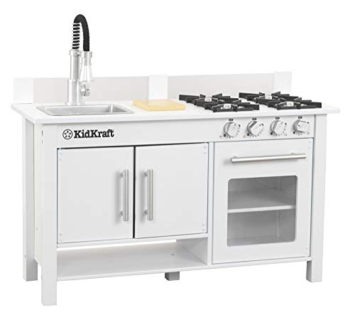 KidKraft- Little Cook's Work Station Cocina de juguete para niños con pequeña tabla de cortar incluida, Color Blanco (53407)