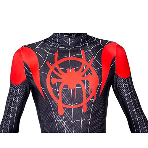 Kids Spiderman Body Miles Miles Morales Máscara Halloween Cosplay Disfraces Performance Jumpsuit Zentai 3D Impreso Estupado Super Heros Mallas Onesies,Child-XL（135~145cm）