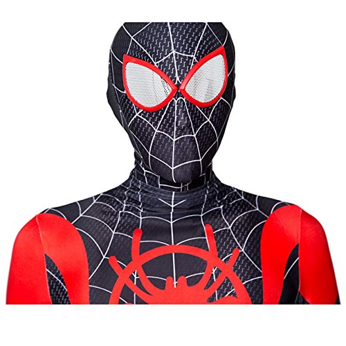 Kids Spiderman Body Miles Miles Morales Máscara Halloween Cosplay Disfraces Performance Jumpsuit Zentai 3D Impreso Estupado Super Heros Mallas Onesies,Child-XL（135~145cm）