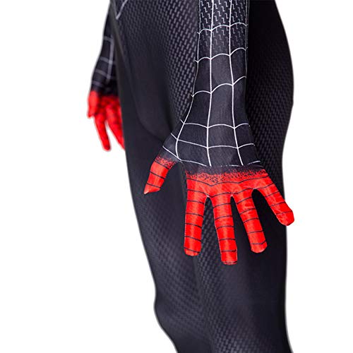 Kids Spiderman Body Miles Miles Morales Máscara Halloween Cosplay Disfraces Performance Jumpsuit Zentai 3D Impreso Estupado Super Heros Mallas Onesies,Child-XL（135~145cm）