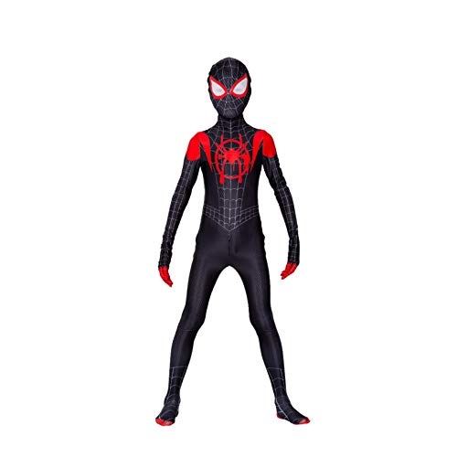 Kids Spiderman Body Miles Miles Morales Máscara Halloween Cosplay Disfraces Performance Jumpsuit Zentai 3D Impreso Estupado Super Heros Mallas Onesies,Child-XL（135~145cm）