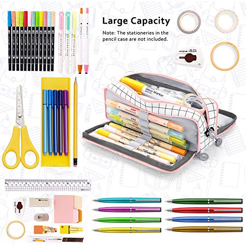 KidsPark Estuche Escolar con 3 Compartimentos, Estuche Escolar Grande Capacidad, Estuche Lapices Organizador Estuche de Maquillaje para Niña Niños Adolescentes Estudiantes, Cruzar