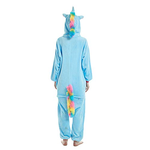 KiKa Monkey Niños Unicornio de Dibujos Animados de Franela Animal Novedad Disfraces Cosplay Pijama (S, Azul)