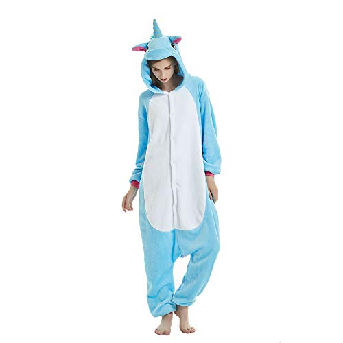 KiKa Monkey Niños Unicornio de Dibujos Animados de Franela Animal Novedad Disfraces Cosplay Pijama (S, Azul)