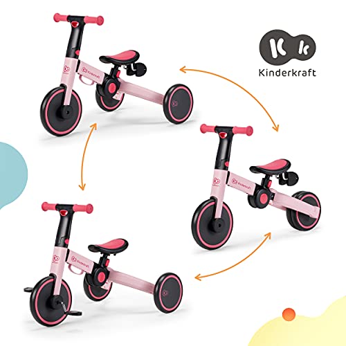 Kinderkraft Triciclo 3en1 4TRIKE, Minibicicleta, Plegado, Siento ajustable, Rosa