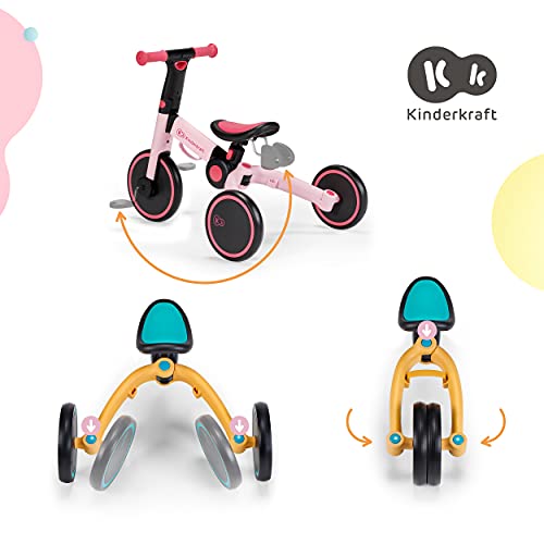 Kinderkraft Triciclo 3en1 4TRIKE, Minibicicleta, Plegado, Siento ajustable, Rosa