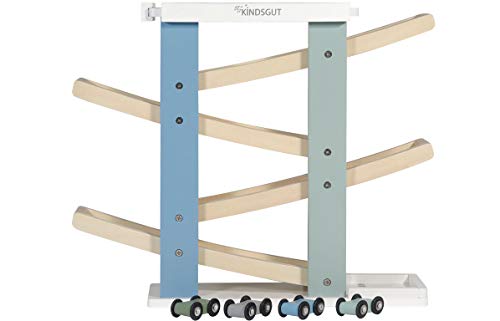 Kindsgut Pista de Metras, Pista de Carrera, Madera, Bebe, Pista de Metras de Madera con pequeños Coches y Planta de Aparcamiento para niños pequeños, ecológico y Libre de contaminantes