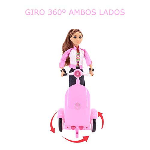 KING JUGUETES Muñeca Fashion Patinadora Hoverboard RC con Mando Radiocontrol. Muñeca Articulable con Vespa con Movimiento, Vestidos y Accesorios. Juguete para Niñas y Niños a Partir de 3 Años.