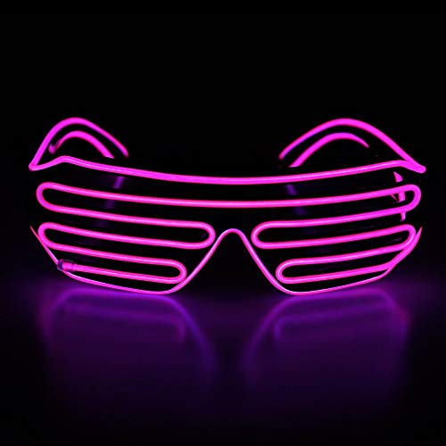 KingCorey Light Up Flashing Shutter Gafas de neón Rave Gafas de Sol El Wire LED Gafas de Sol activadas por Voz Disfraces de DJ para los 80, EDM, Fiesta (Rosa)