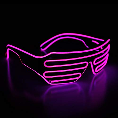 KingCorey Light Up Flashing Shutter Gafas de neón Rave Gafas de Sol El Wire LED Gafas de Sol activadas por Voz Disfraces de DJ para los 80, EDM, Fiesta (Rosa)