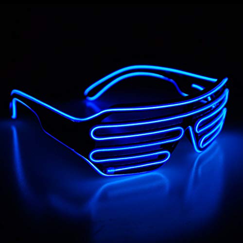 KingCorey Light Up Flashing Shutter Gafas de neón Rave Gafas de Sol El Wire LED Gafas de Sol activadas por Voz Disfraces de DJ para los 80, EDM, Fiesta (Azul)