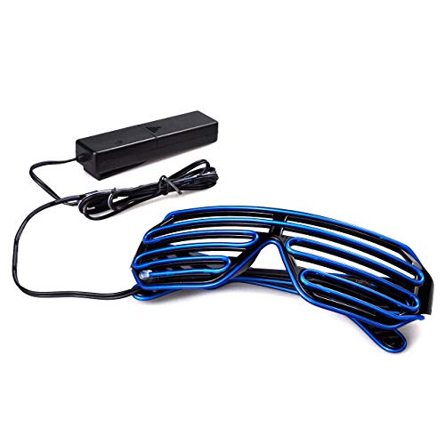 KingCorey Light Up Flashing Shutter Gafas de neón Rave Gafas de Sol El Wire LED Gafas de Sol activadas por Voz Disfraces de DJ para los 80, EDM, Fiesta (Azul)