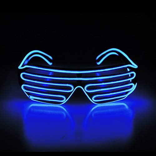 KingCorey Light Up Flashing Shutter Gafas de neón Rave Gafas de Sol El Wire LED Gafas de Sol activadas por Voz Disfraces de DJ para los 80, EDM, Fiesta (Azul)