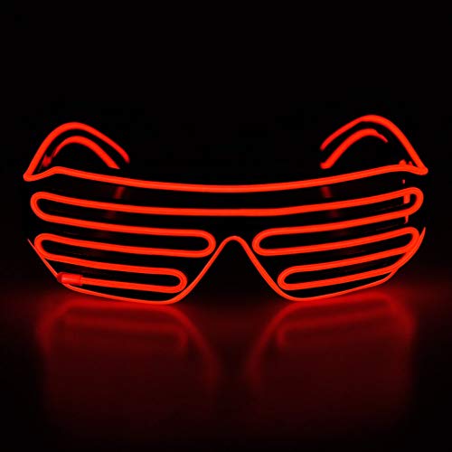 KingCorey Light Up Flashing Shutter Gafas de neón Rave Gafas de Sol El Wire LED Gafas de Sol activadas por Voz Disfraces de DJ para los 80, EDM, Fiesta (Rojo)