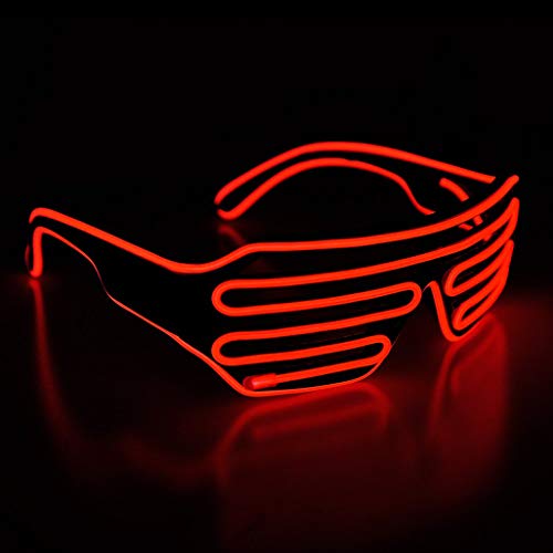 KingCorey Light Up Flashing Shutter Gafas de neón Rave Gafas de Sol El Wire LED Gafas de Sol activadas por Voz Disfraces de DJ para los 80, EDM, Fiesta (Rojo)