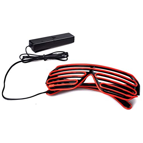 KingCorey Light Up Flashing Shutter Gafas de neón Rave Gafas de Sol El Wire LED Gafas de Sol activadas por Voz Disfraces de DJ para los 80, EDM, Fiesta (Rojo)