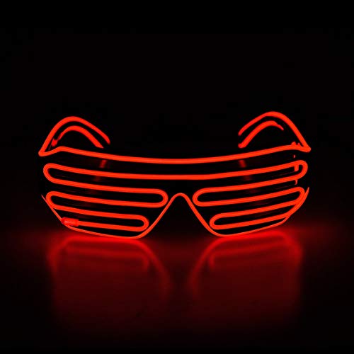 KingCorey Light Up Flashing Shutter Gafas de neón Rave Gafas de Sol El Wire LED Gafas de Sol activadas por Voz Disfraces de DJ para los 80, EDM, Fiesta (Rojo)