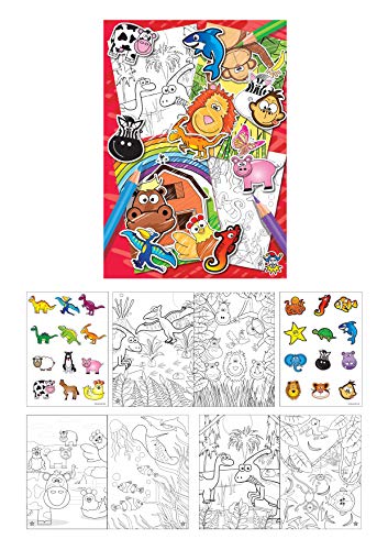 KINPARTY ® - 12 Libros para colorear con pegatinas – Para regalos, cumpleaños, piñatas – Material educativo