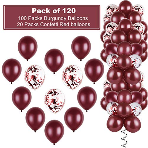 Kit de 120 Globos Borgoña Guirnalda de Globos de Látex Burdeos Globos de Confeti Brillante Rojo Vino Granate para Decoración de Baby Shower Aniversario Cumpleaños Boda Nupcial