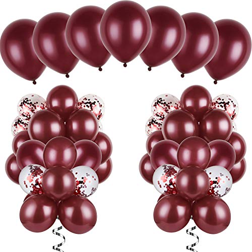 Kit de 120 Globos Borgoña Guirnalda de Globos de Látex Burdeos Globos de Confeti Brillante Rojo Vino Granate para Decoración de Baby Shower Aniversario Cumpleaños Boda Nupcial