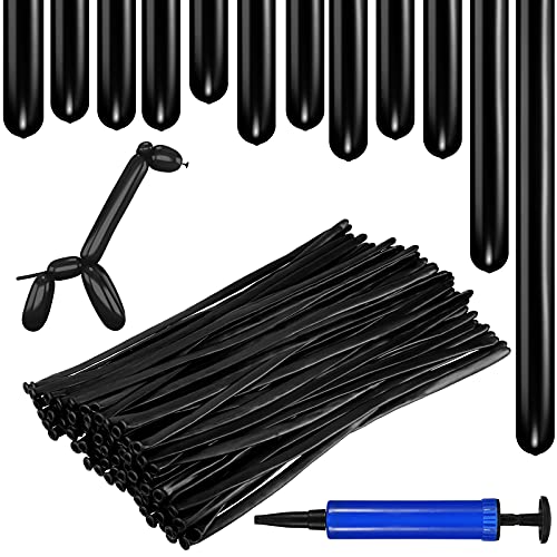 Kit de 200 Globos Largos Torcidos de Color Sólido 260Q con Mini Bomba de Inflado Globos de Torsión de Látex Globos de Modelado Mágicos Espesados para Modelos de Animales (Negro)