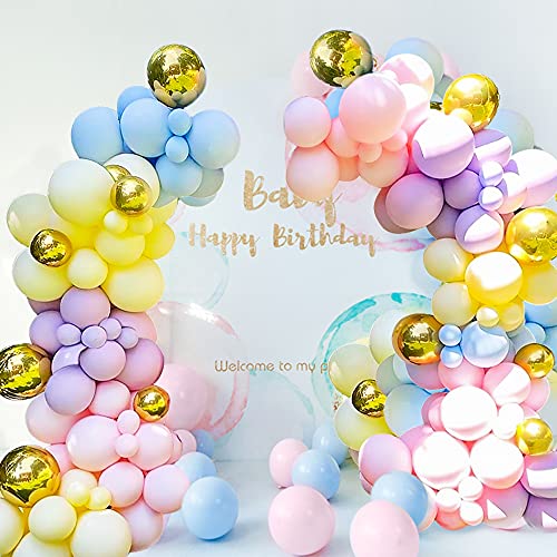 Kit de arco de guirnalda de globos, 122 globos Macaron Rainbow pastel, globos de oro 4D para decoraciones de fondo de fiesta de cumpleaños para niñas y mujeres