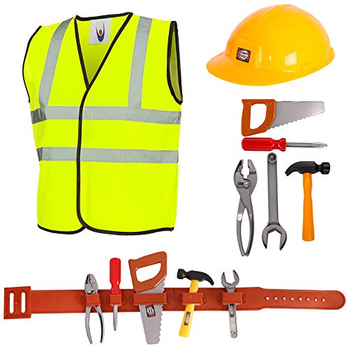 Kit de Herramientas de Juguete para niños, 8 Piezas de construcción, con cinturón de Herramientas (5 Herramientas únicas), Disfraz de Trabajador de la construcción para niños y niñas (Mediano)