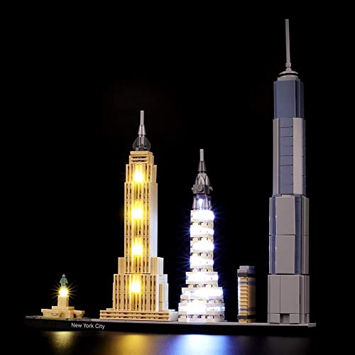 Kit de iluminación LED para arquitectura Nueva York - Compatible con el modelo de bloques de construcción Lego 21028 - No incluye el juego Lego Bloques de madera para niños pequeños WYYHYPY